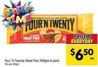 Spar Four 'n twenty meat pies 700gm 4 pack offer
