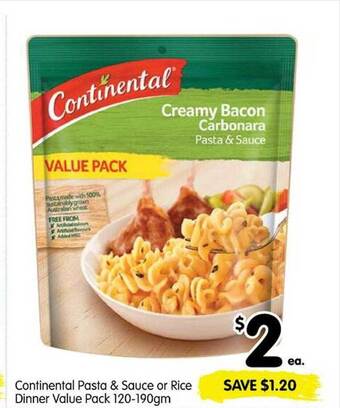Spar Continental pasta & sauce or rice dinner value pack offer