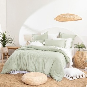 Pillow Talk Washed linen look mint quilt cover set by essentials offer
