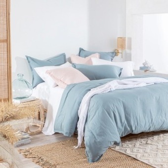 Pillow Talk Washed linen look dusty blue quilt cover set by essentials offer