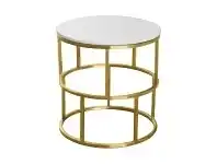LivingStyles Menaio Faux Marble Top Stainless Steel Round Side Table, Gold / White offer
