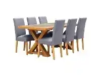 LivingStyles Sefton 7 Piece Concrete Top Pine Timber Trestle Dining Table Set, 180cm, Light Grey Arwen Chair offer