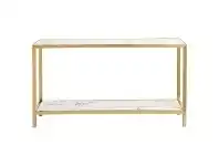 LivingStyles Donaldson Faux Marble Topped Stainless Steel Console Table, 140cm, Brushed Gold offer