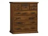 LivingStyles Heritage Pine Timber 9 Drawer Tallboy, Blackwood offer