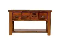 LivingStyles Serafi Pine Timber 4 Drawer Hall Table, 140cm offer