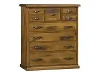 LivingStyles Heritage Pine Timber 9 Drawer Tallboy, Antique Baltic offer