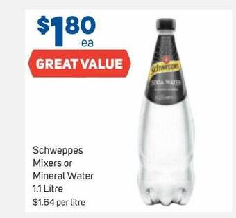Foodland Schweppes mixers or mineral water 1.1 litre offer