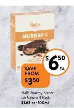 Foodworks Bulla murray street ice cream 4 pack offer