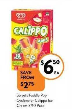 Foodworks Streets paddle pop cyclone or calippo ice cream 8-10 pack offer