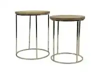 LivingStyles Cooper 2 Piece Mango Wood & Stainless Steel Round Side Table Set offer