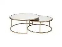LivingStyles Serene 2 Piece Mirror & Iron Round Nesting Coffee Table Set, 95/80cm, Antique Gold offer