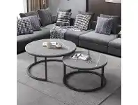 LivingStyles Mana 2 Piece Sintered Stone & Metal Round Nesting Coffee Table Set, 80/60cm, Grey / Black offer