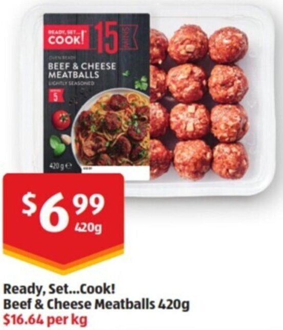 Ready, Set...Cook! Beef & Cheese Meatballs 420g offer at ALDI