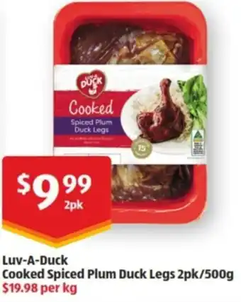 ALDI Luv-A-Duck Cooked Spiced Plum Duck Legs 2pk/500g offer