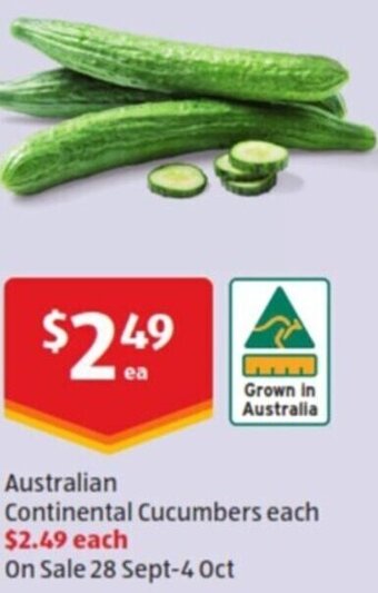ALDI Australian Continental Cucumbers offer