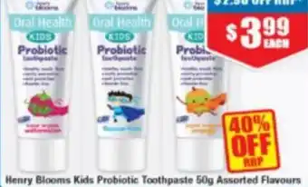 Chemist Warehouse Henry Blooms Kids Probiotic Toothpaste 50g offer