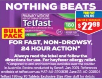 Chemist Warehouse Telfast 180mg 70 Tablets offer