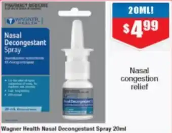 Chemist Warehouse Wagner Health Nasal Decongestant Spray 20ml offer