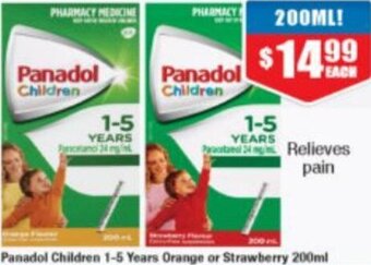 Chemist Warehouse Panadol Children 1-5 Years Orange Or Strawberry 200ml offer