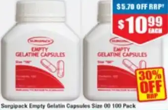 Chemist Warehouse Surgipack Empty Gelatin Capsules Size 00 100 Pack offer