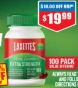 Chemist Warehouse Laxettes Senna Laxative Extra Strength 100 Soft Gel Capsules Or Liquid 100ml offer