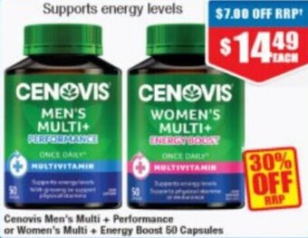 Chemist Warehouse Cenovis Men's Multi + Performance Or Women's Multi + Energy Boost 50 Capsules offer