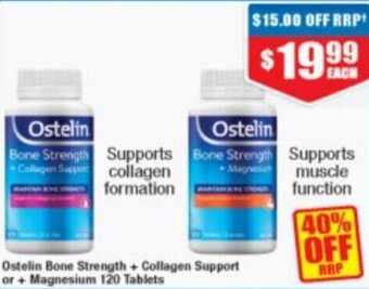 Chemist Warehouse Ostelin Bone Strength + Collagen Support Or + Magnesium 120 Tablets offer