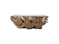 LivingStyles Tropica Tika Commercial Grade Glass & Reclaimed Teak Root Coffee Table, 120cm offer