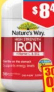 Nature's Way High Strength Iron + Vitamin C & B12 30 Tablets
