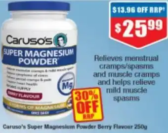 Chemist Warehouse Caruso's Super Magnesium Powder Berry Flavour 250g offer