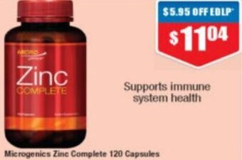Chemist Warehouse Microgenics Zinc Complete 120 Capsules offer