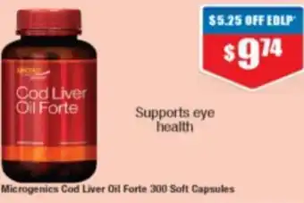 Chemist Warehouse Microgenics Cod Liver Oil Forte 300 Soft Capsules offer