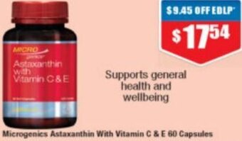Chemist Warehouse Microgenics Astaxanthin With Vitamin C & E 60 Capsules offer