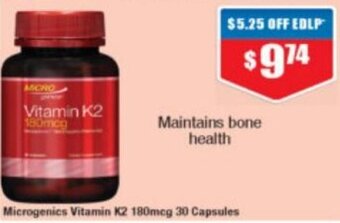 Chemist Warehouse Microgenics Vitamin K2 180mcg 30 Capsules offer