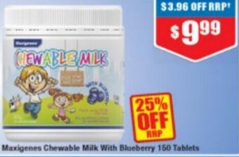 Chemist Warehouse Maxigenes Chewable Milk With Blueberry 150 Tablets offer