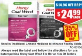 Chemist Warehouse Naturopathica Horny Goat Weed For Her Or Him 50 Tablets offer