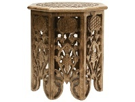 LivingStyles Chawla Carved Mango Wood Round Side Table offer