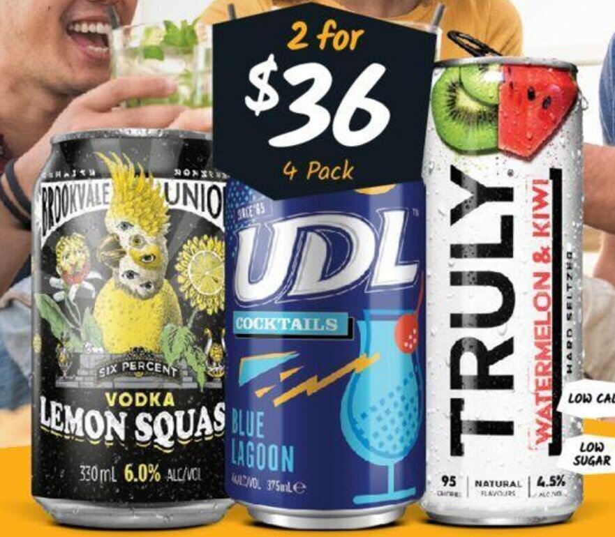 Brookvale Union Vodka Lemon squash 6 Premix Cans 330ml offer at Cellarbrations