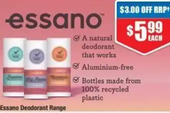 Chemist Warehouse Essano Deodorant Range offer