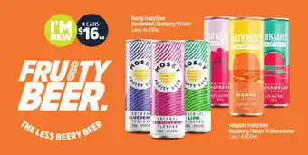 BWS Mosey fruity beer passionfruit, blueberry or lime, sungazer fruity beer raspberry, mango or watermelon offer