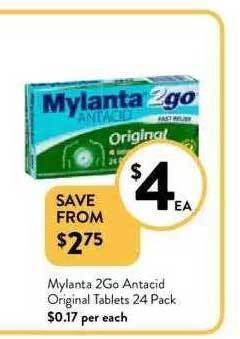 Foodworks Mylanta 2go antacid original tablets 24 pack offer