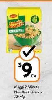 Foodworks Maggi 2 minute noodles 12 pack x 72-74g offer