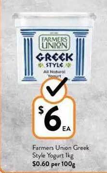 Foodworks Farmers union greek style yogurt 1kg offer