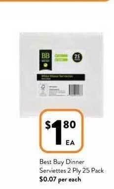 Foodworks Best buy dinner serviettes 2 ply 25 pack offer