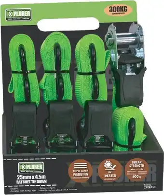 Autobarn Xplorer 4 piece 300kg ratchet tie down offer