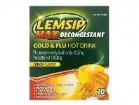 Chemist Warehouse Lemsip Max Decongestant Cold & Flu Hot Drink Lemon Flavour 10 Pack offer