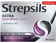 Chemist Discount Centre Strepsils Extra Sore Throat Relief Blackcurrant Lozenges 36 Pack offer