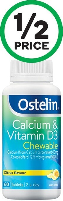 Woolworths Ostelin calcium & vitamin d3 chewable tablets pk 60~ offer