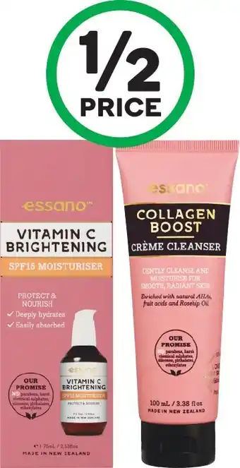 Woolworths Essano collagen boost cleanser 100ml or essano vitamin c brightening spf15 moisturiser 75ml* offer