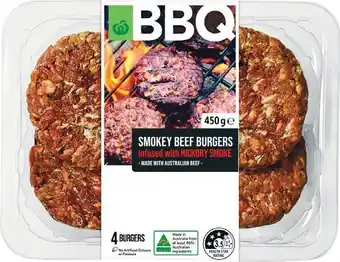 Woolworths Woolworths bbq smokey beef burgers infused with hickory smoke 450g offer